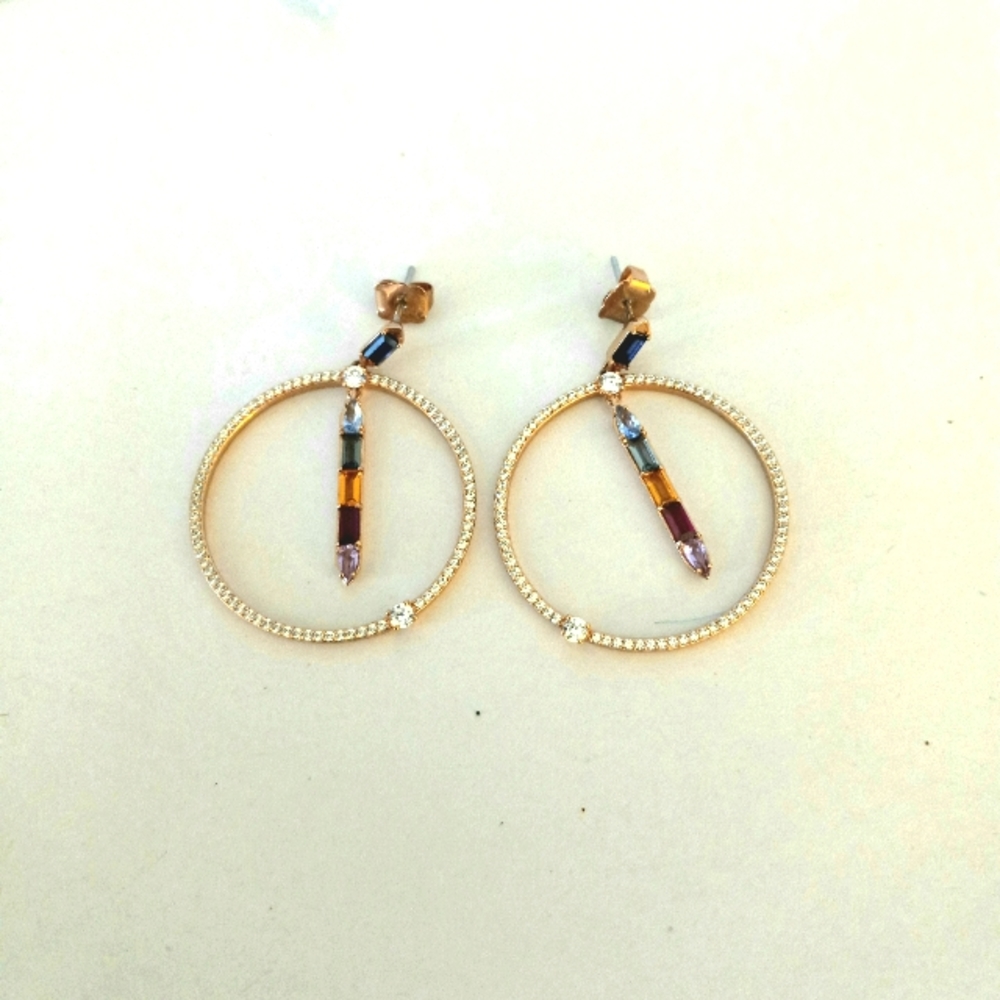 Nadri rose gold multi color prism circle drop earrings.
